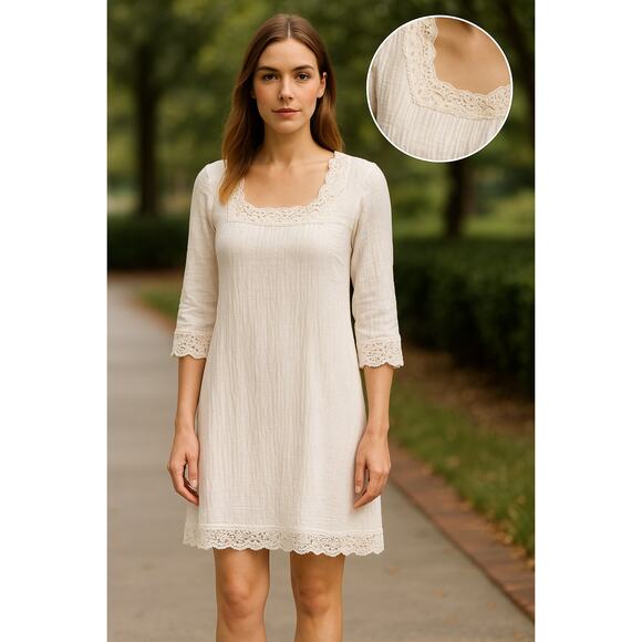 Talbots White Lace Trim Cotton Long Sleeve Top S Cottage Quietlux Feminine Chic - Picture 2 of 13